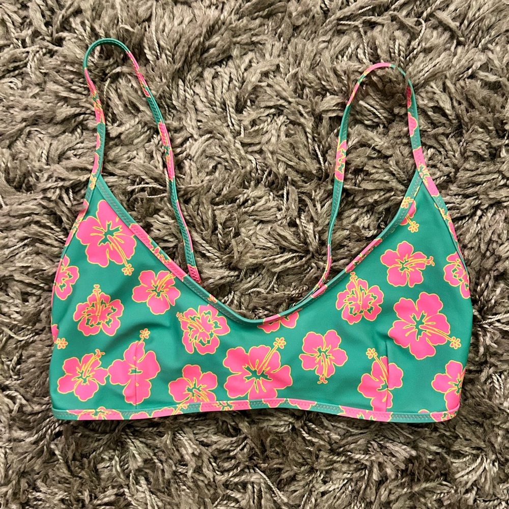 Kulani Kinis Green and Pink Floral Bikini Top